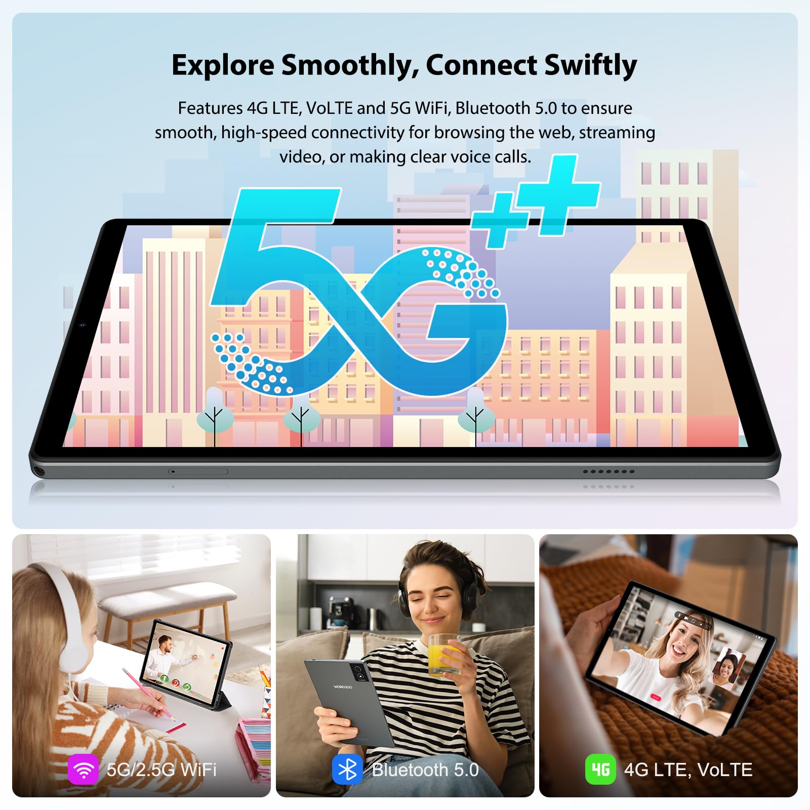 2K Tablet 10.4 Pollici Android 14, 4G LTE+5G WiFi, 36GB RAM+256GB ROM(TF 1TB), Octa-Core, 2000 * 1200/8000mAh/OTG/8MP+13MP/BT5.0/GPS/GMS, Tablet con Tastiera e Mouse, Grigio