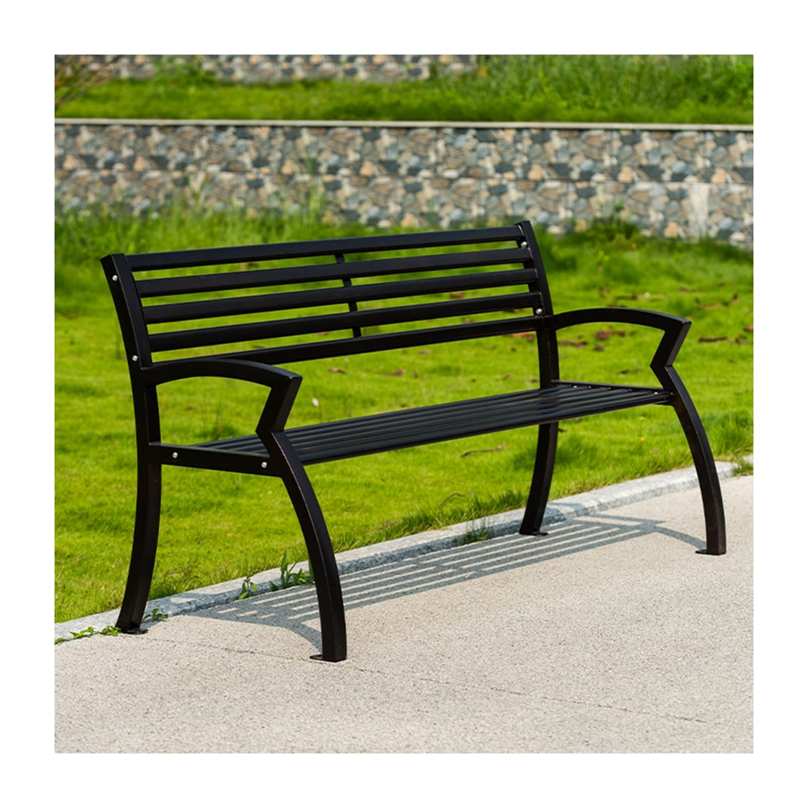 Banco de metal para exteriores de 150 cm con respaldo para terraza