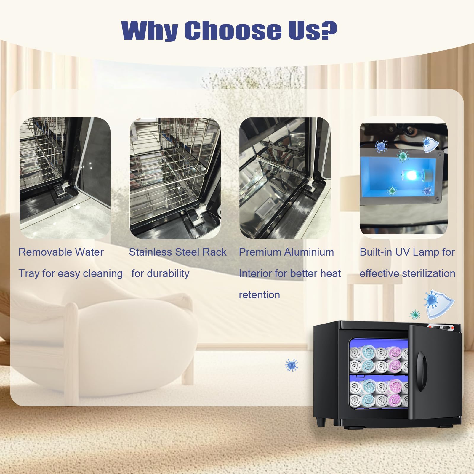 23L Handtuchwärmer Schrank mit 360° UV-Sterilisation, 80 °C Warmhaltefunktion – Ideal für Friseur, Salon, Badezimmer & Wellness