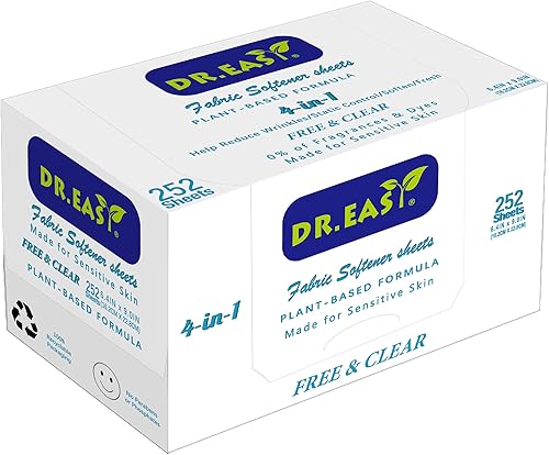 DR.EASY - Hojas de secadora de fórmula a base de plantas, 252 unidades, hojas suavizantes de tela para lavandería y aceite esencial transparente,