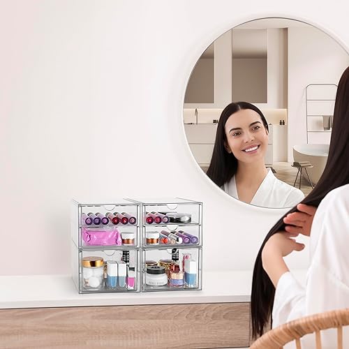 Miniatura 5 de Sorbus Organizador de maquillaje con 6 cajones, organizador de cajones de acrílico para maquillaje, organización y almacenamiento de oficina,