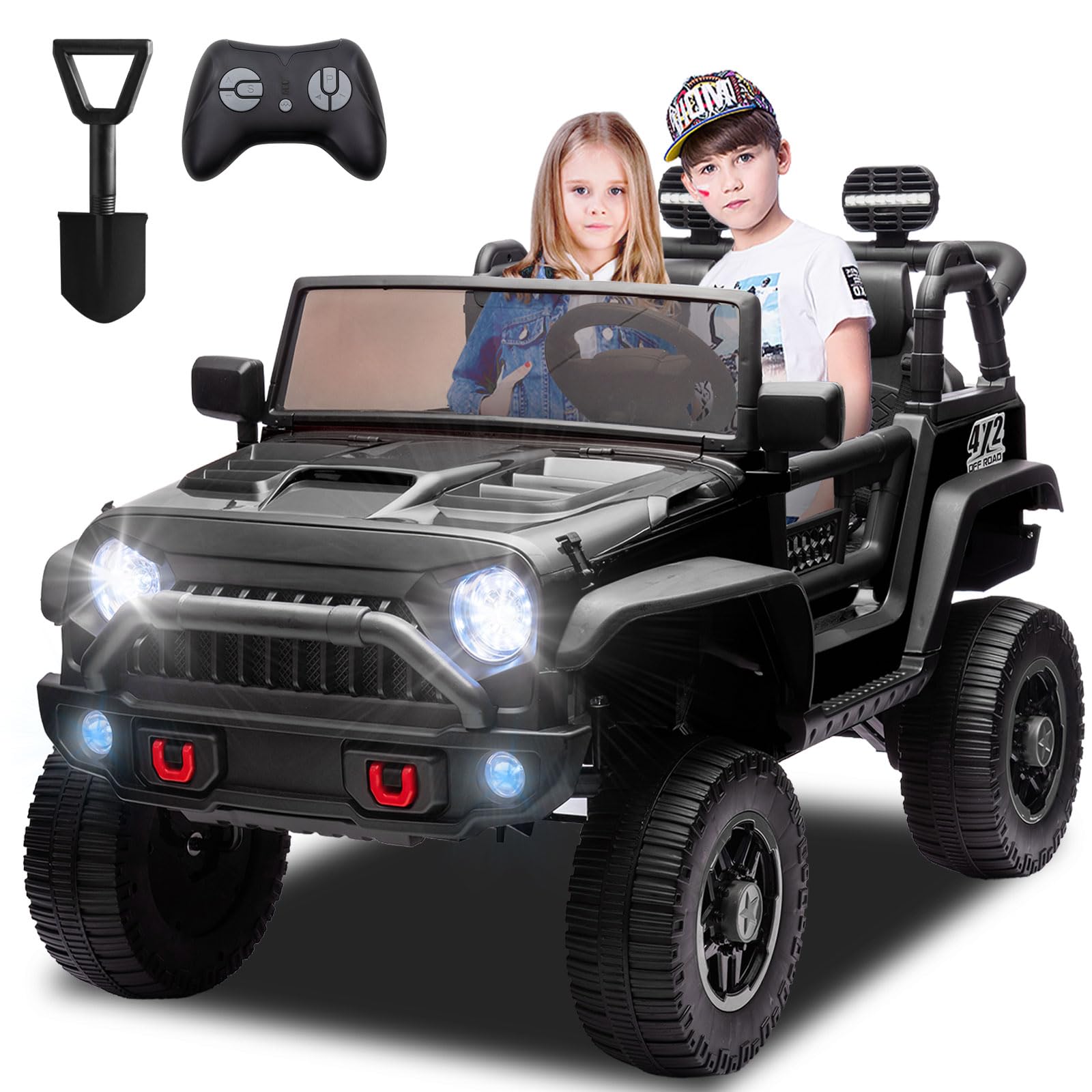 24V Seater Ride on Toys for Big Kids, Electric Truck w/Remote Control,  Wide Seat, 2x200W Motor, Mph Max Speed, Bluetooth, MP3, Belts