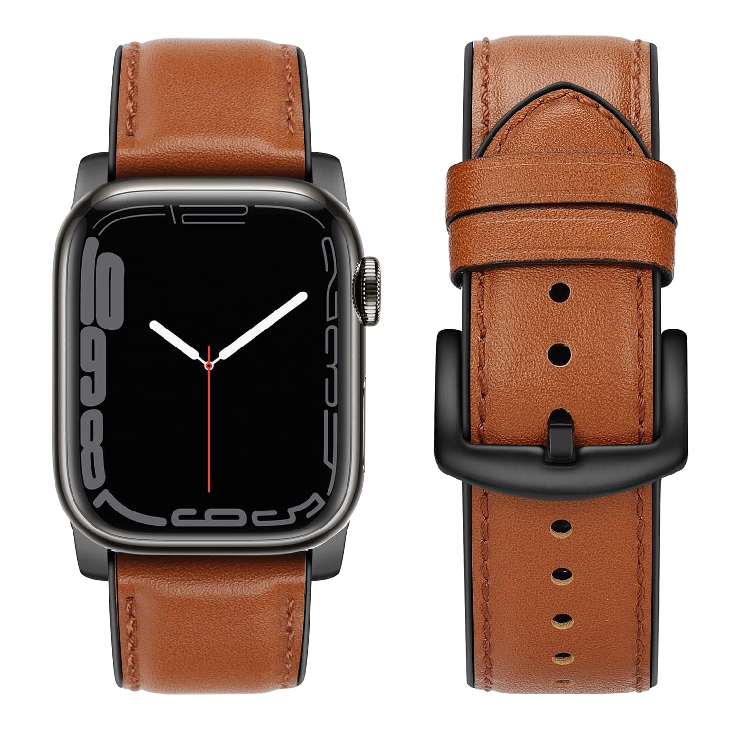 Tasikar Compatible with Apple Watch Band 49mm 45mm 44mm 42mm 41mm 40mm 38mm, Genuine Leather Silicone Replacement Strap Compatible for iWatch Ultra SE Series 9 8 7 6 5 4 3 2 1-38/40/41mm Dark Brown