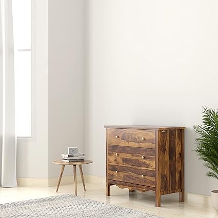 Amazon Brand - Solimo Mehraab Chest of Drawers with 3 Drawers (Solid Sheesham Wood, Natural Finish)