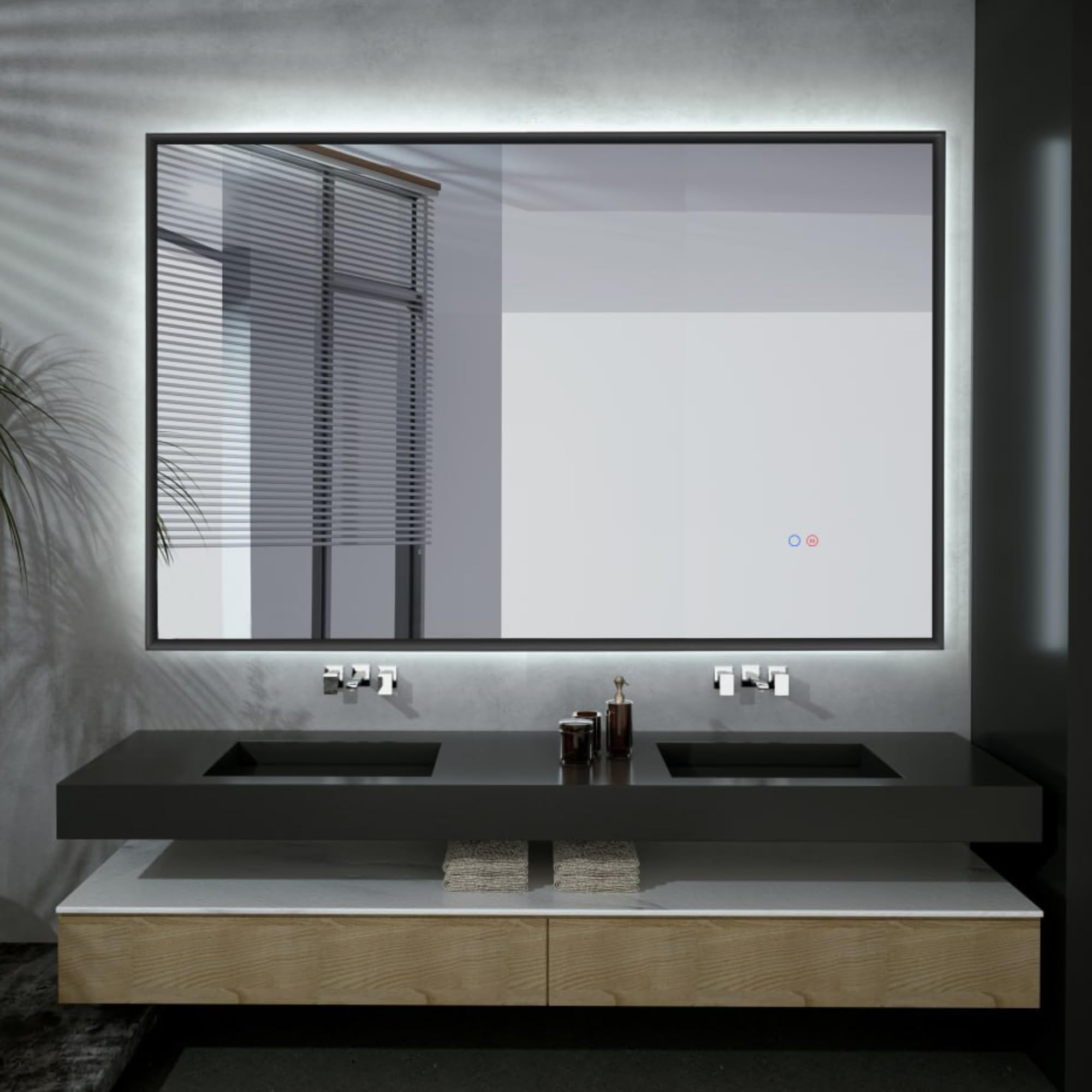 LEDIMEX - Espejo Baño con Luz LED y Antivaho 120x80cm Retroiluminado con Marco Negro Mate | Espejo Inteligente Rectangular con Luz (Cálida, Neutra y Fría) y Sensor ON/OFF | Serie California