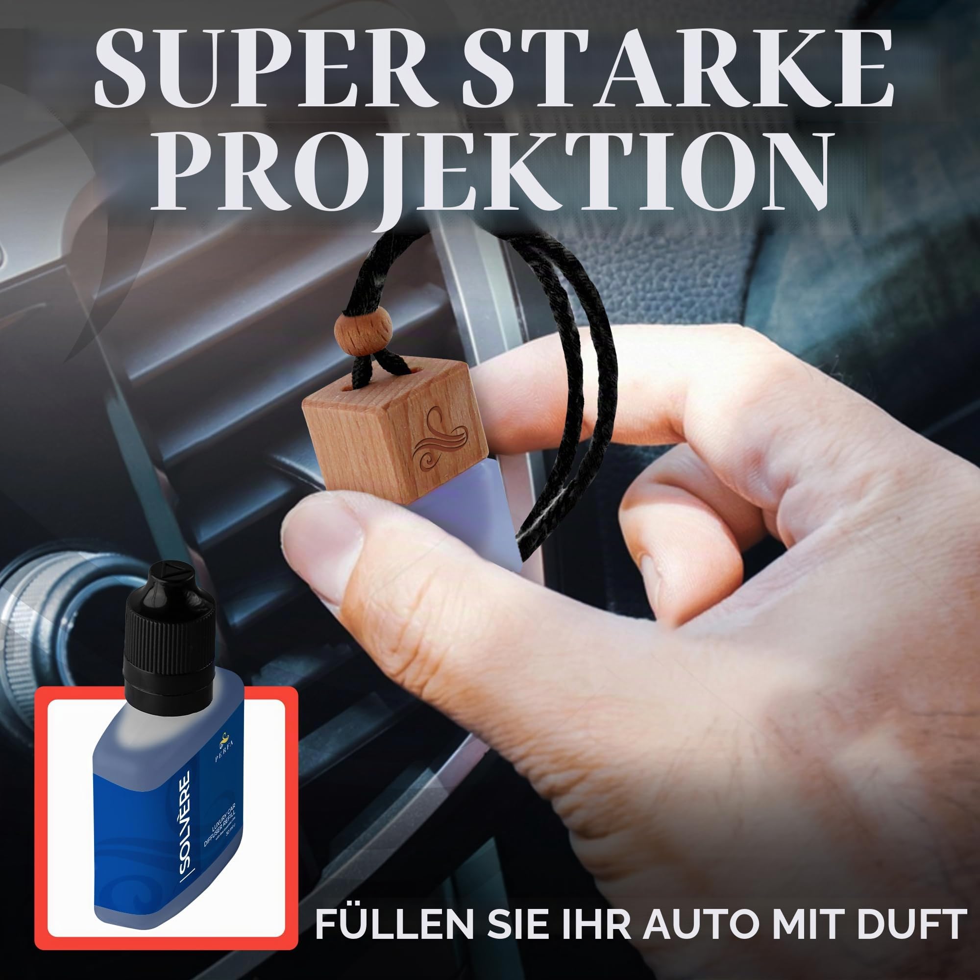 Perfa Sauvage Auto-Lufterfrischer | Luxuriöser Duft mit Geruchsbeseitigung | Holz Diffusor mit 38 ml | 6 Monate Haltbarkeit | Braun