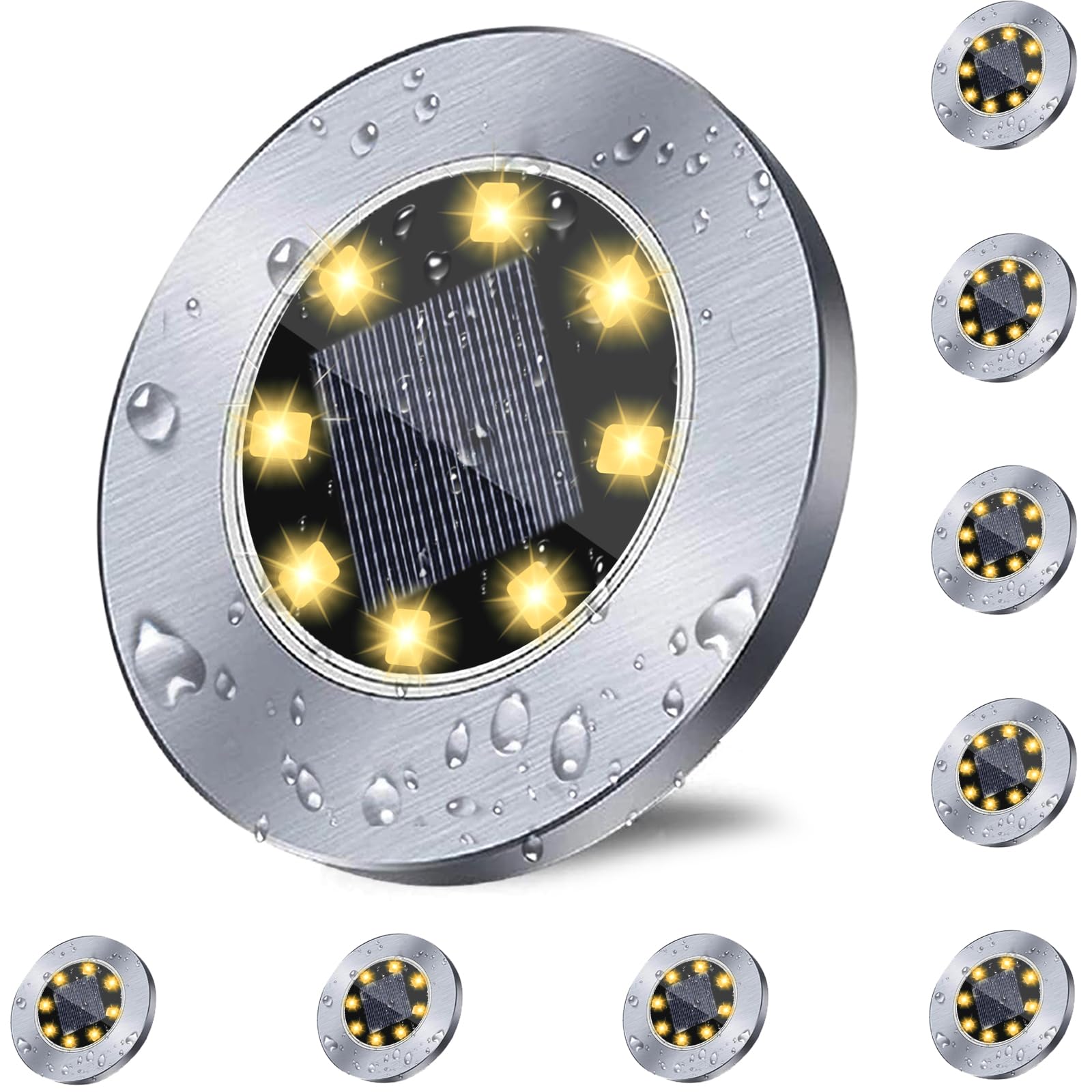 Solar Ground Light, Waterproof Solar Garden Light, Upgraded Outdoor Garden Waterproof Bright in-Ground Lights, Landscape Lights for Pathway,Yard,Deck,Lawn,Patio,Walkway (8 Pack Warm Light)