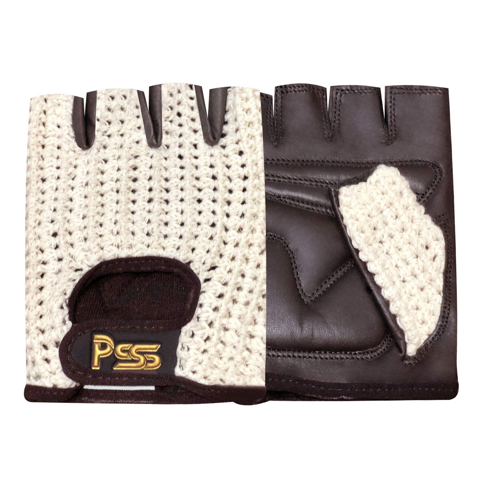 Prime Finger Less Net Cycle Padded Gloves Biker Fitness Gym Body Building Weight Lifting Glove 411 (brown/white, S)