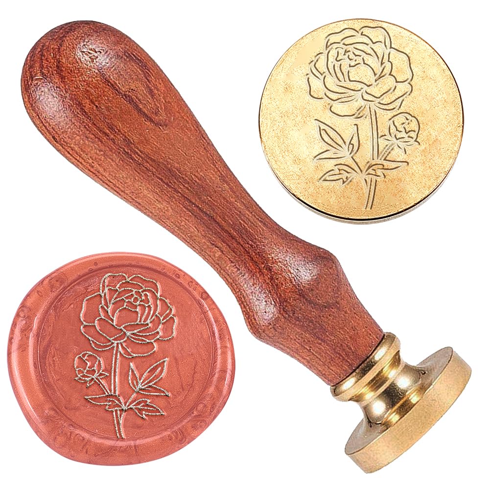 DELORIGIN 1" Peony Wax Seal Stamp Retro Sealing Stamps Removable Brass Head Seal Stamp with Wooden Handle Sealing Wax for Envelope Greeting Card Letter Wedding Invitations Gift Wrapping Decor…