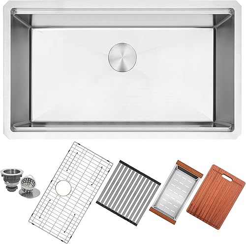 Miniatura 128 de LQS Fregadero de cocina negro de 33 x 22 pulgadas, fregadero de cocina desplegable de 33 x 22 pulgadas, fregadero de acero inoxidable calibre 16