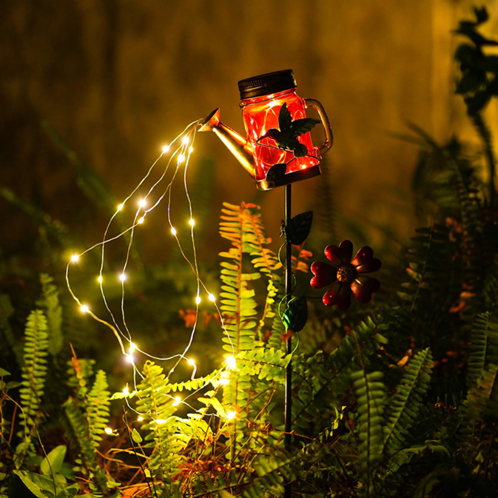 Lysliv Annaffiatoio con luci solari da giardino all'aperto, luci a LED a energia solare, impermeabile, retrò, in metallo, lanterna da appendere con staffa, bianco caldo, decorazione da giardinaggio