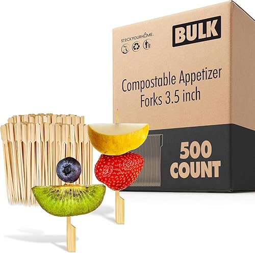 Miniatura 10 de 200 tenedores de bambú para aperitivos, tenedor de bambú desechable de 3.5 pulgadas para embutidos, mini tenedores para aperitivos, tenedores de