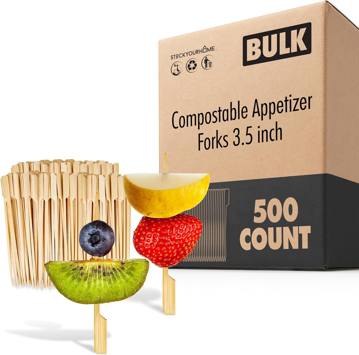 500 Bamboo Appetizer Forks, 3.5" Disposable Bamboo Fork for Charcuterie, Mini Forks for Appetizers, Cocktail Forks for Weddings, Small Appetizer Picks