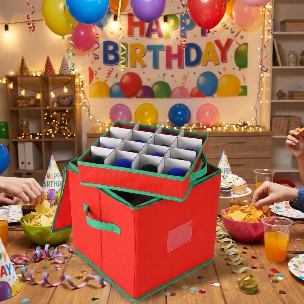 Garvee 2 Pack Wedding & Party Decoration Storage Box with 128 Compartments, 13x13x13.4 Inch Foldable Organizer with Adjustable Dividers & Zippered Lid, for Ornaments, Baubles, Small Event Decor