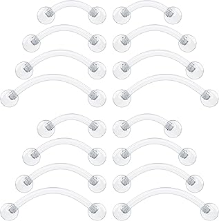 16g Clear Piercing Retainers For Surgery - Bioflex Plastic Clear Eyebrow Piercing Curved - Invisible Cartilage Earrings For Rook Helix Daith Tragus Conch Vertical Labret Snake Bite 8,10,12mm (16pcs Set)