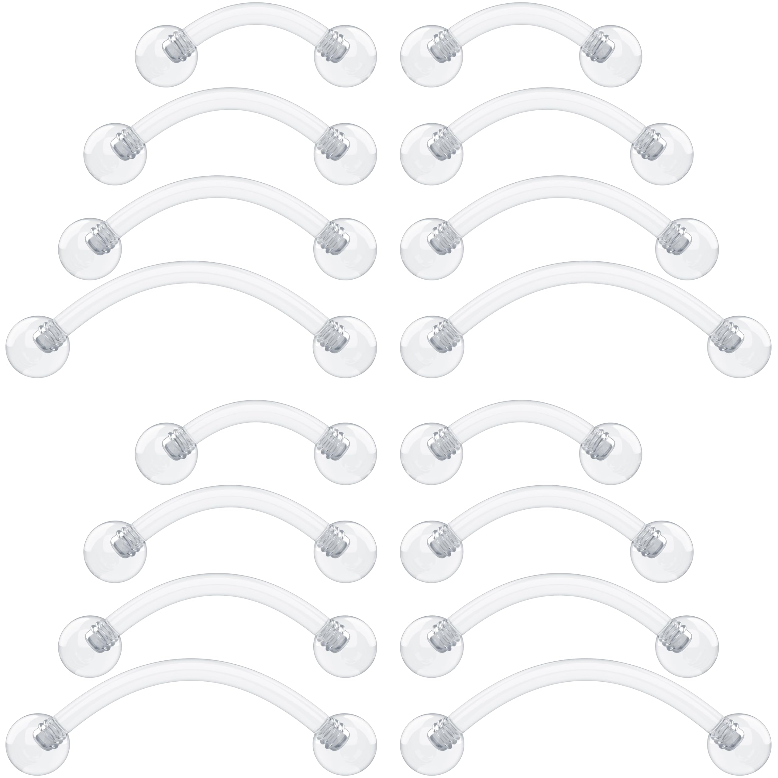 16 g przezroczyste elementy mocujące do piercingu do chirurgii - Bioflex plastikowy przezroczysty kolczyk do brwi zakrzywiony - niewidoczne kolczyki do chrząstki Rook Helix Daith Tragus Conch pionowy