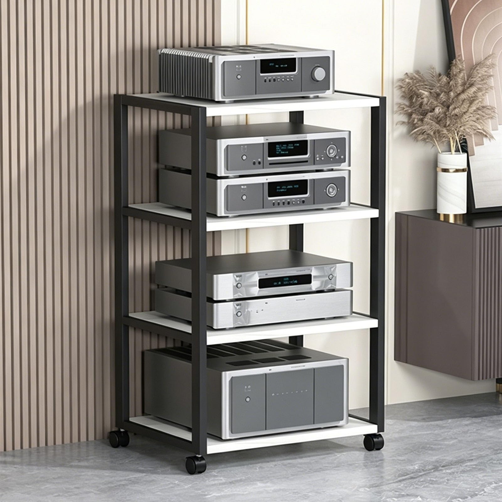 Meuble HiFi Blanc pour le Salon | Support de Rangement Vinyle