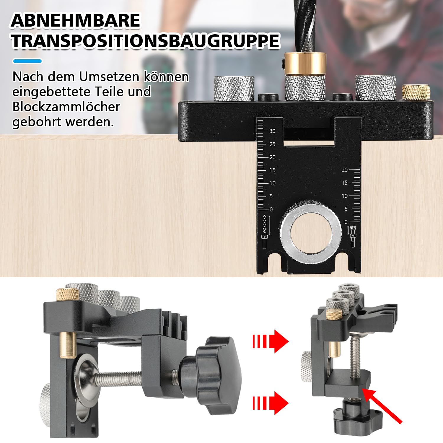 3 in 1, stencil per mobili, 8/10/15 mm, tasselli in legno, stencil per trapano, fori per tasselli con clip di posizionamento, guida per il foro regolabile