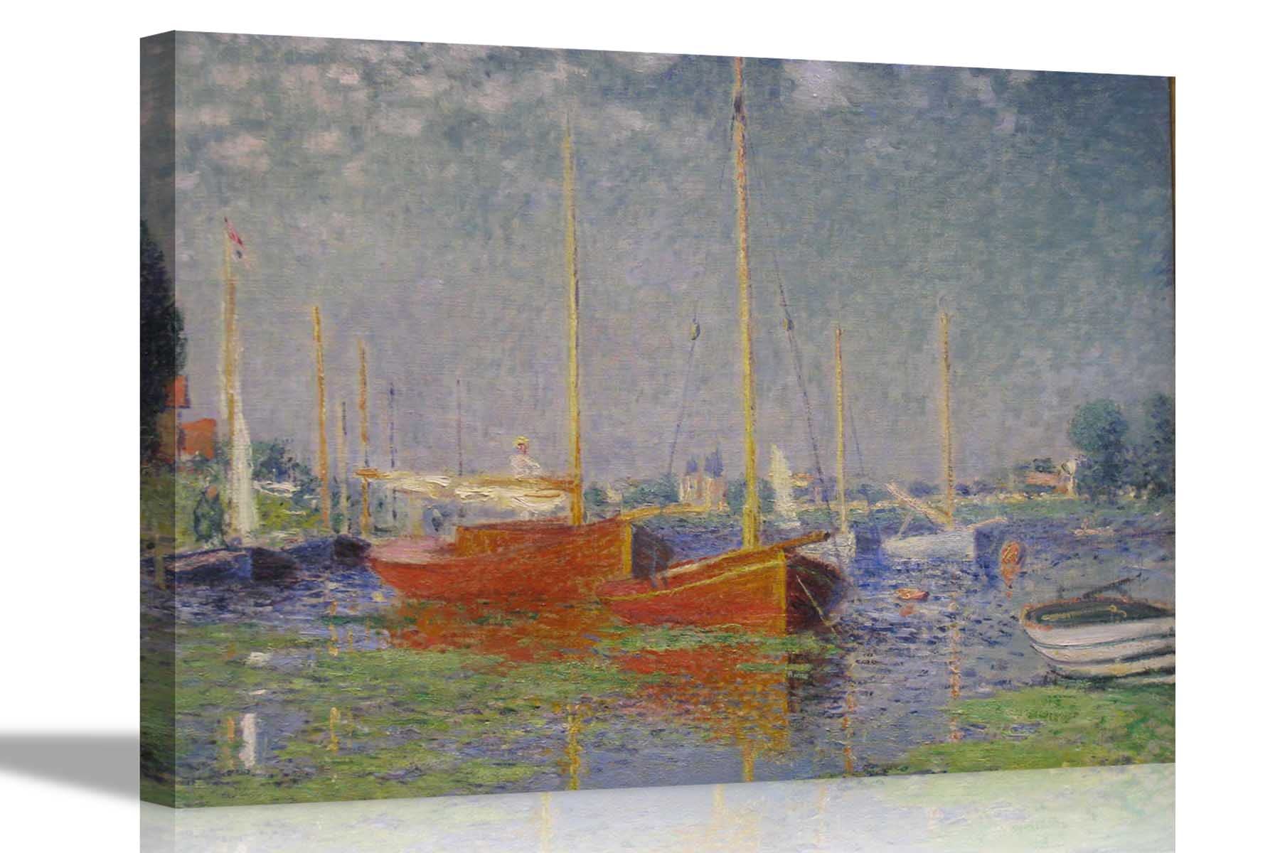 Artley Prints Red Boats At Argenteuil Claude Monet Canvas Prints Stretched Framed Wall Art Poster Pictures Artfor Home Livingroom 51 X 38Cm (20 X 15 Inches)