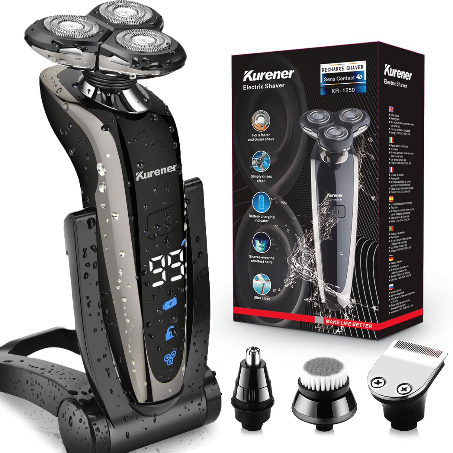 Kurener Electric Razor for Men 1250Series Washable, Powerful Motor