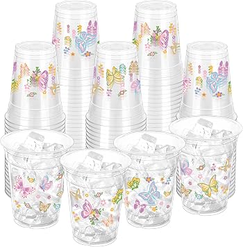 100 Pcs Butterfly Plastic Cups 12 oz Butterfly Disposable Cups Clear Butterfliy Theme Drinking Cup Spring Party Favor Drinking Beverage Cup for Baby Shower Birthday Party Supplies