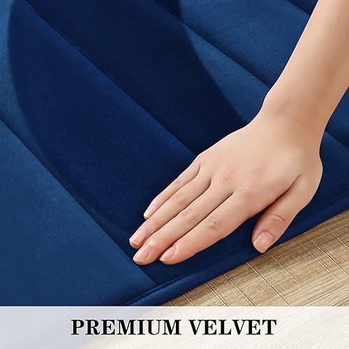 Miniatura 3 de BYSURE Juego de 2 alfombras de baño de espuma viscoelástica antideslizantes, extra suaves, absorbentes, lavables a máquina (azul marino, 17 x 24 +