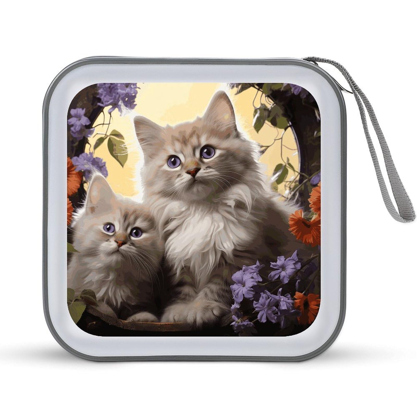 VstaDank Cat Flower DVD Case 40 Capacity Protective Storage Organizer Binder Booklet Album Portable Disc Wallet Car CD Disc Holder Hard Plastic CD Case CD DVD Case Holder