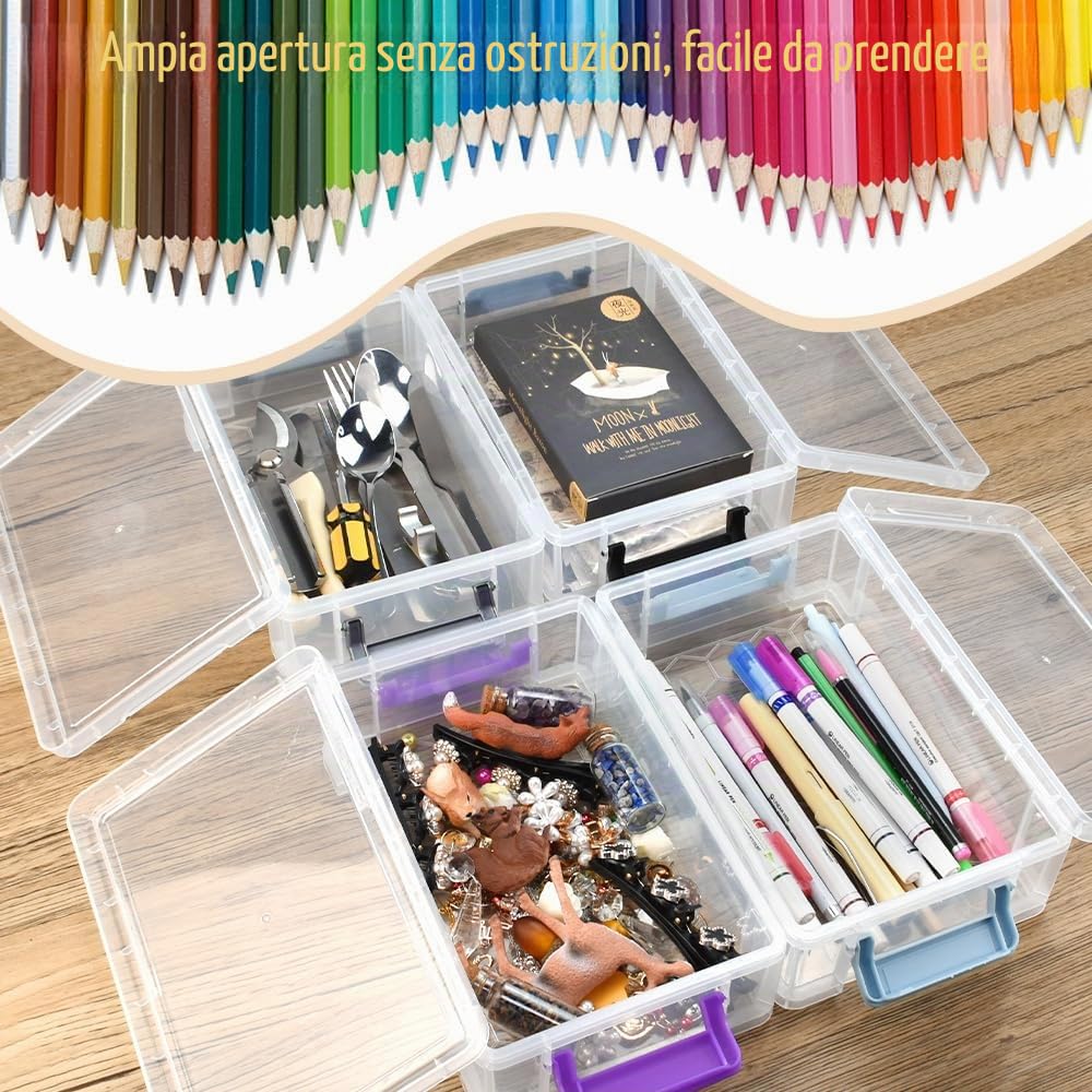 LANSKYLAN Set di 4 astucci per matite in plastica, impilabili, scatole per matite da scrivania, scatole organizer per pennelli, forniture scolastiche, ufficio (21 x 14 x 7 cm)