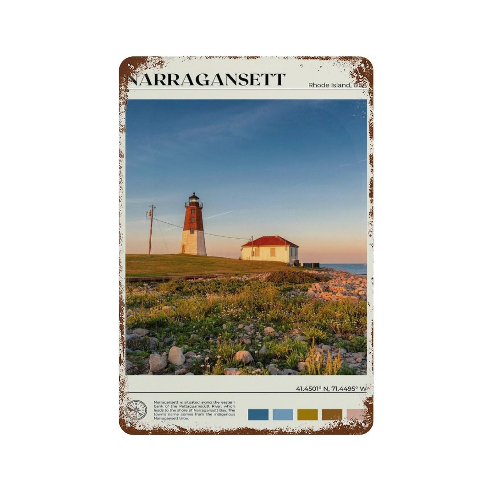 xiaoxiaoshen Real Photo Narragansett Decor Rhode Island Wall Decor Art Metal Tin Poster Modern Home Decor Art Home Bar Shop Decorations Vintage Sign 30x20cm