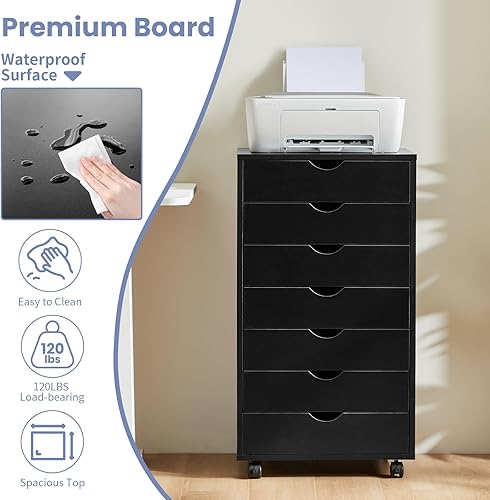 Miniatura 5 de NEWBULIG Archivador móvil de madera para oficina, organizador de almacenamiento vertical para debajo del escritorio, soporte de impresora rodante