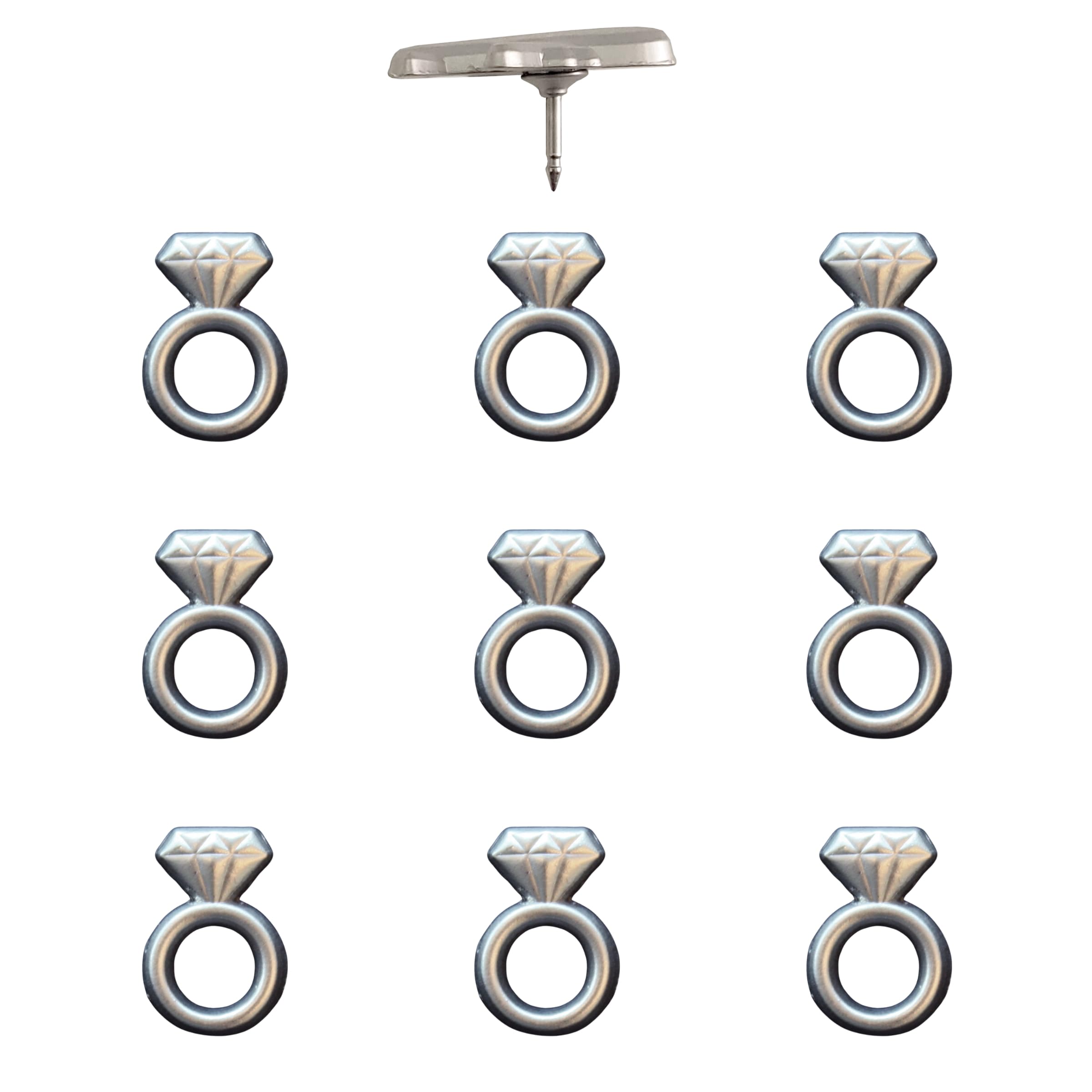 Engagement Ring Push Pins - Silver Diamond Ring Map Pins for Cork Boards, Maps, or Lapel Use - Designed in USA - Set of 10
