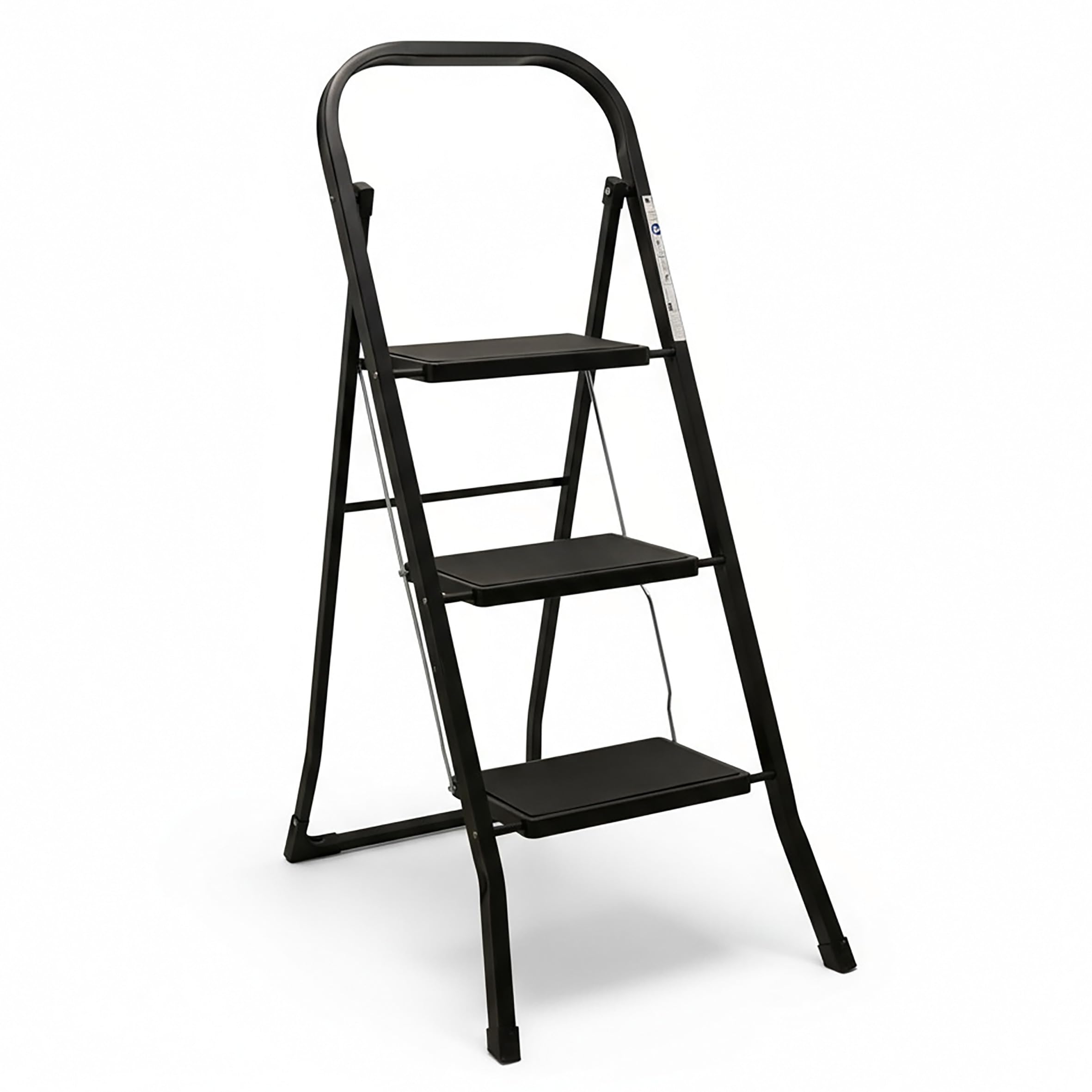 Escabeau pliable en acier à 3 marches - Charge maximale : 150 kg - 105 x 73 cm - Antidérapant - Noir - Avec 3 marches et sécurité pliante - Certifié TÜV