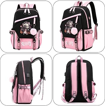Demon Backpack, Demon School Bags for Girls Boys, Anime Cartoon Character Schule Rucksack with Zipper, Children Rucksack Casual Travel Bag, Adjustable Straps, Gifts for Fans