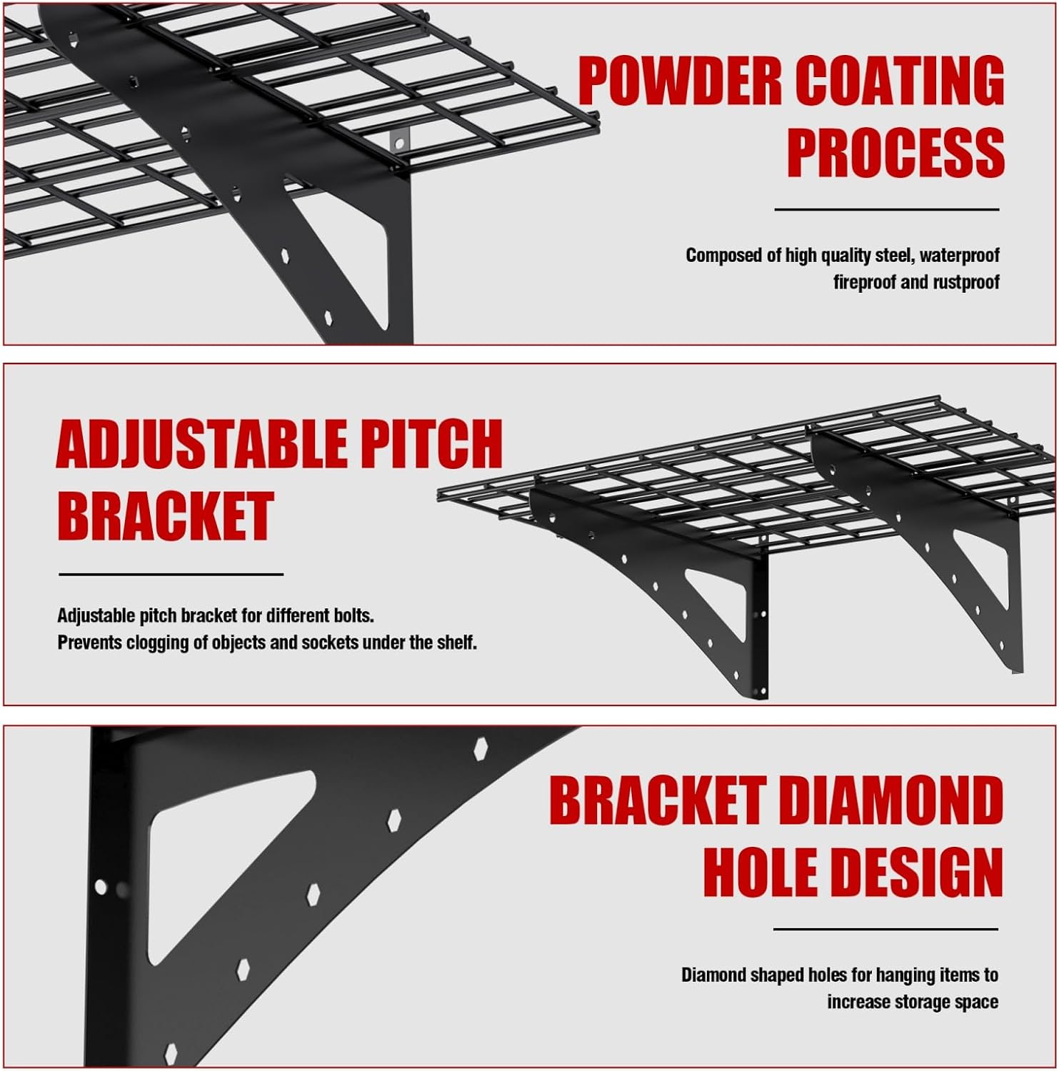 2-Pack 23.6 * 35.4 Inch Wall Mounted Floating Shelves, Supermarket Storage Shelf, Wall Shelf Storage Rack for Garage, Black