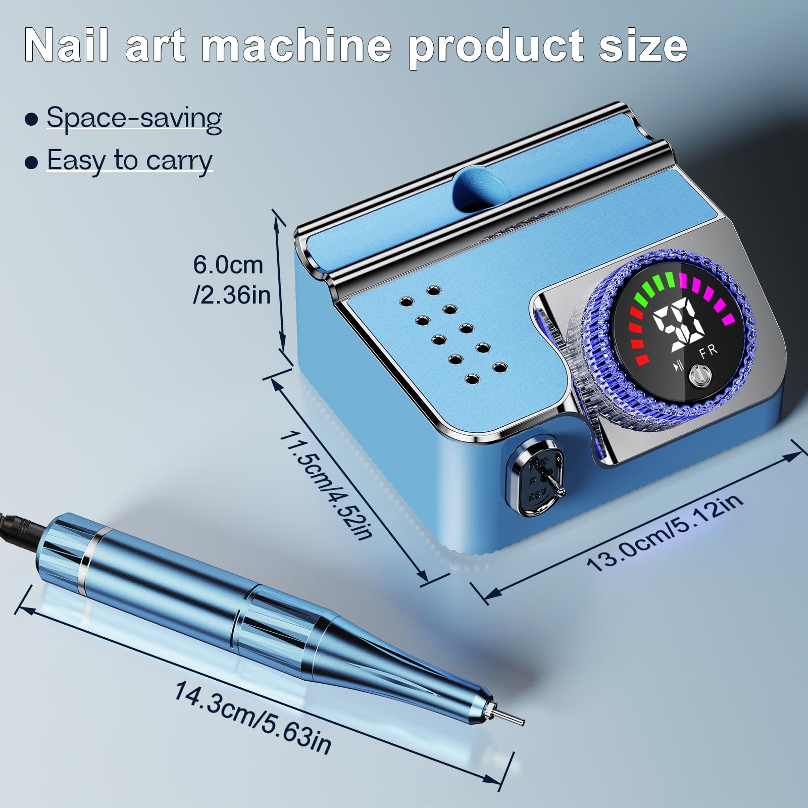 Taladro de uñas eléctrico portátil para uñas acrílicas (azul claro)