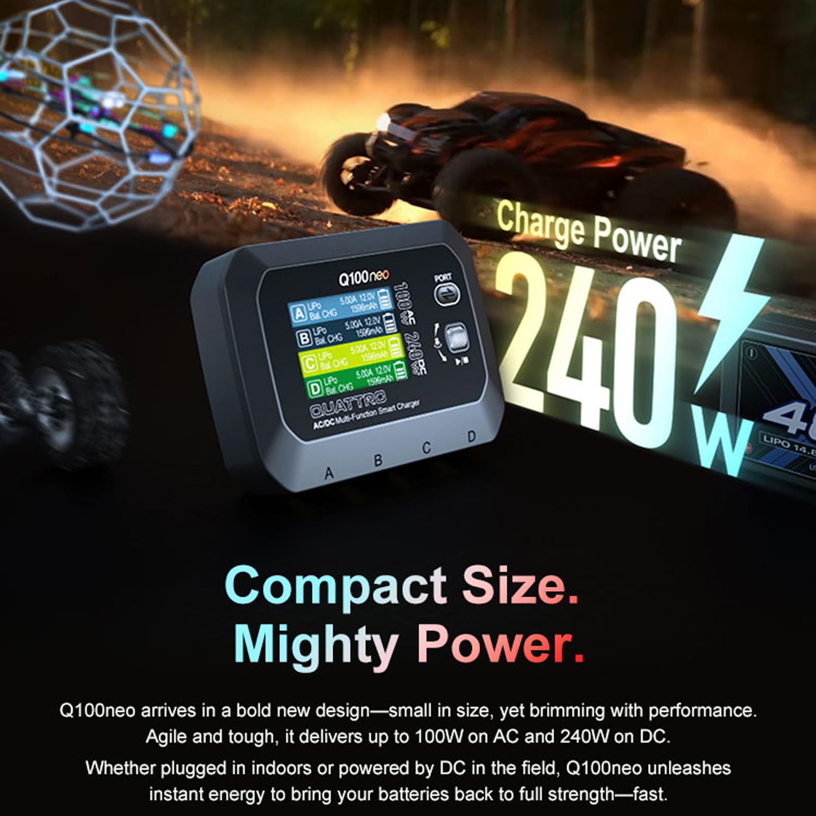 Caricabatterie Intelligente da 100 W CC 240 W con Uscite e Bilanciamento di Precisione per LiPo, LiFe, NiMH e Altre Funzioni di Scarica (Spina europea)
