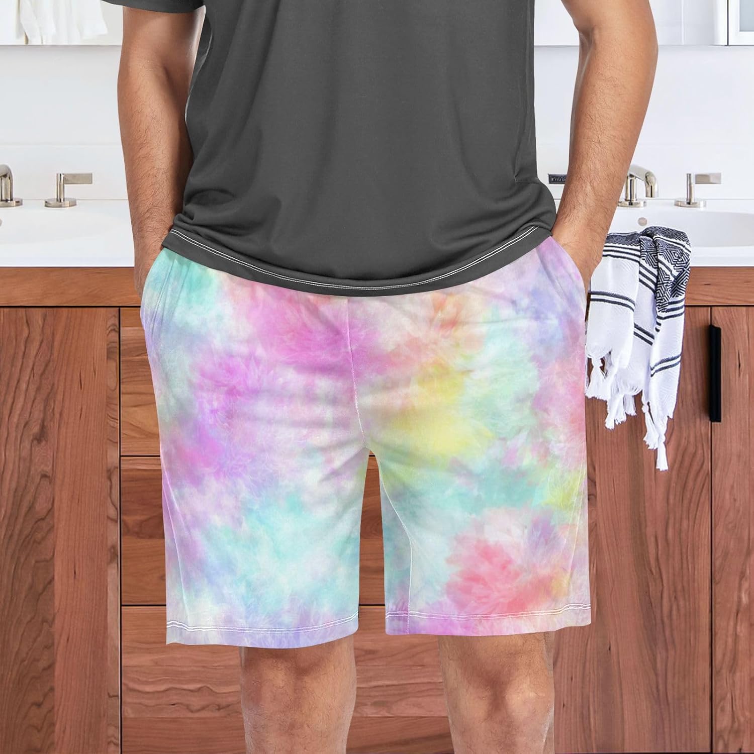 Vdsrup Tie Dye Men's Pajama Pants Short Sleepwear Cute Pink Pj Bottom with Pockets Drawstring Lounge L - Image 6