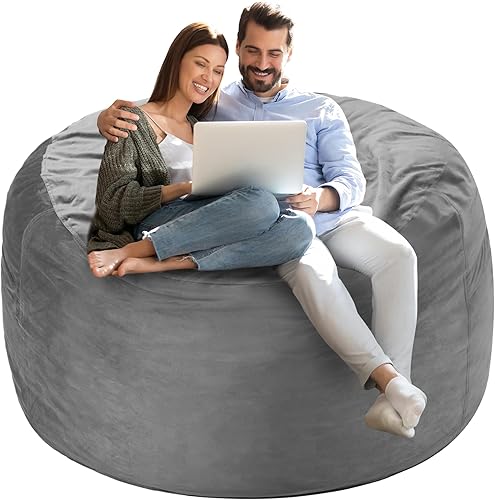 Miniatura 7 de Homguava Sillón estilo puf de 4 pies con relleno de espuma viscoelástica, puf grandes, sofá suave con funda de terciopelo holandés (gris, 4 pies)