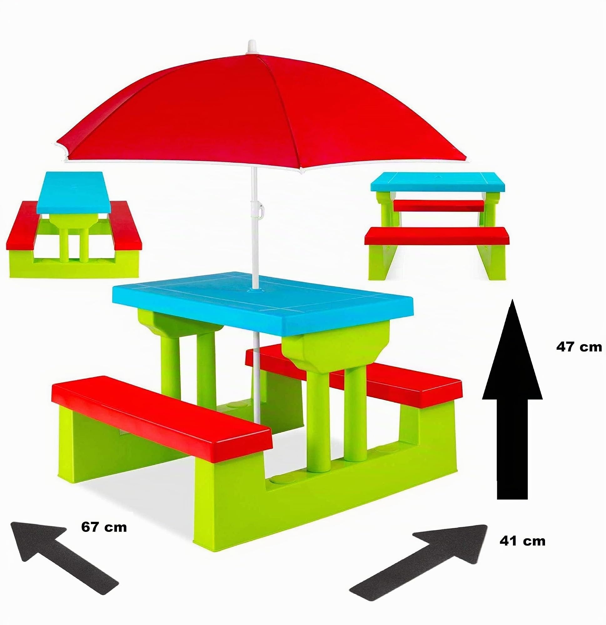 Tavoli per Bambini COIL, Tavoli da Giardino, Tavolo da Picnic per Bambini con Panche e Ombrellone Rimovibile, Tavolo da Gioco, Panchina da Tavolo, Sedia per Bambini, Tavolo, Panchina, Sedia(verde)