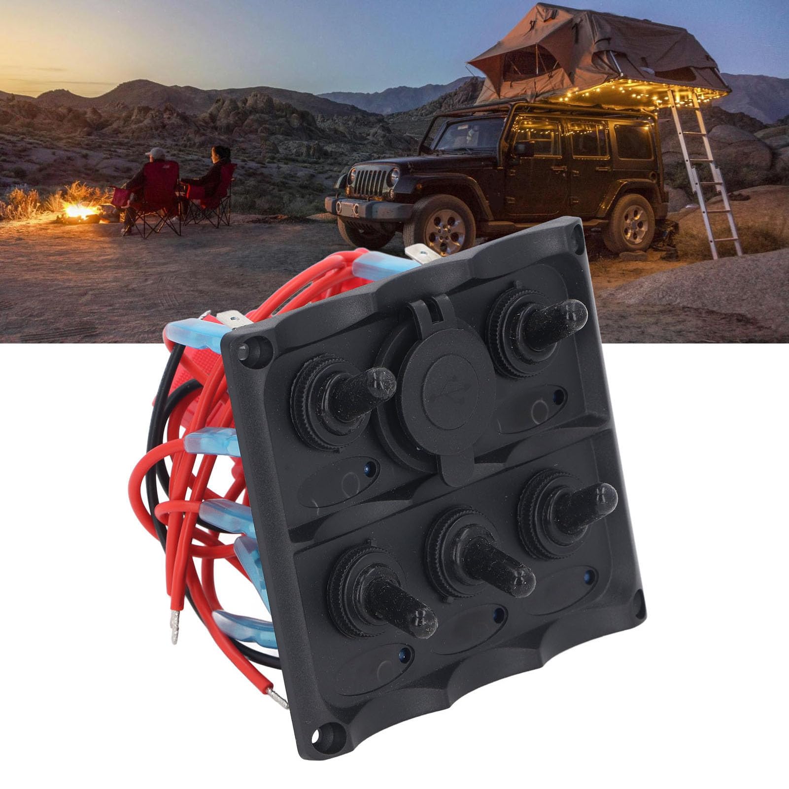 5 Gang Przełącznik Skalny Panel, 12V 24V z 2 Portami USB
