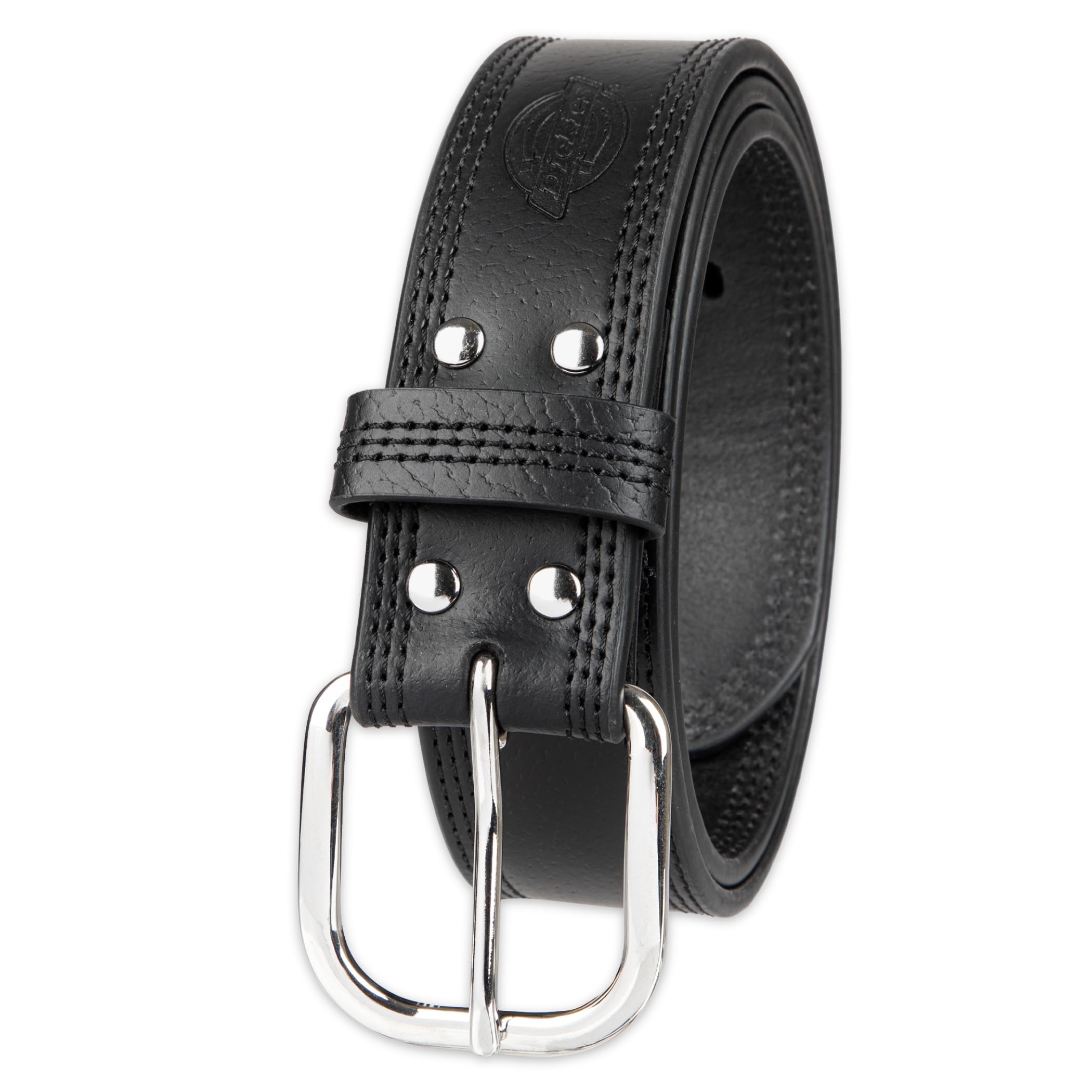 Dickies Men's Industrial Strength Leather Belt – Workwear, Durable, Reinforced, Heavyweight, Black 3 Row Stitch, Medium (34-36)