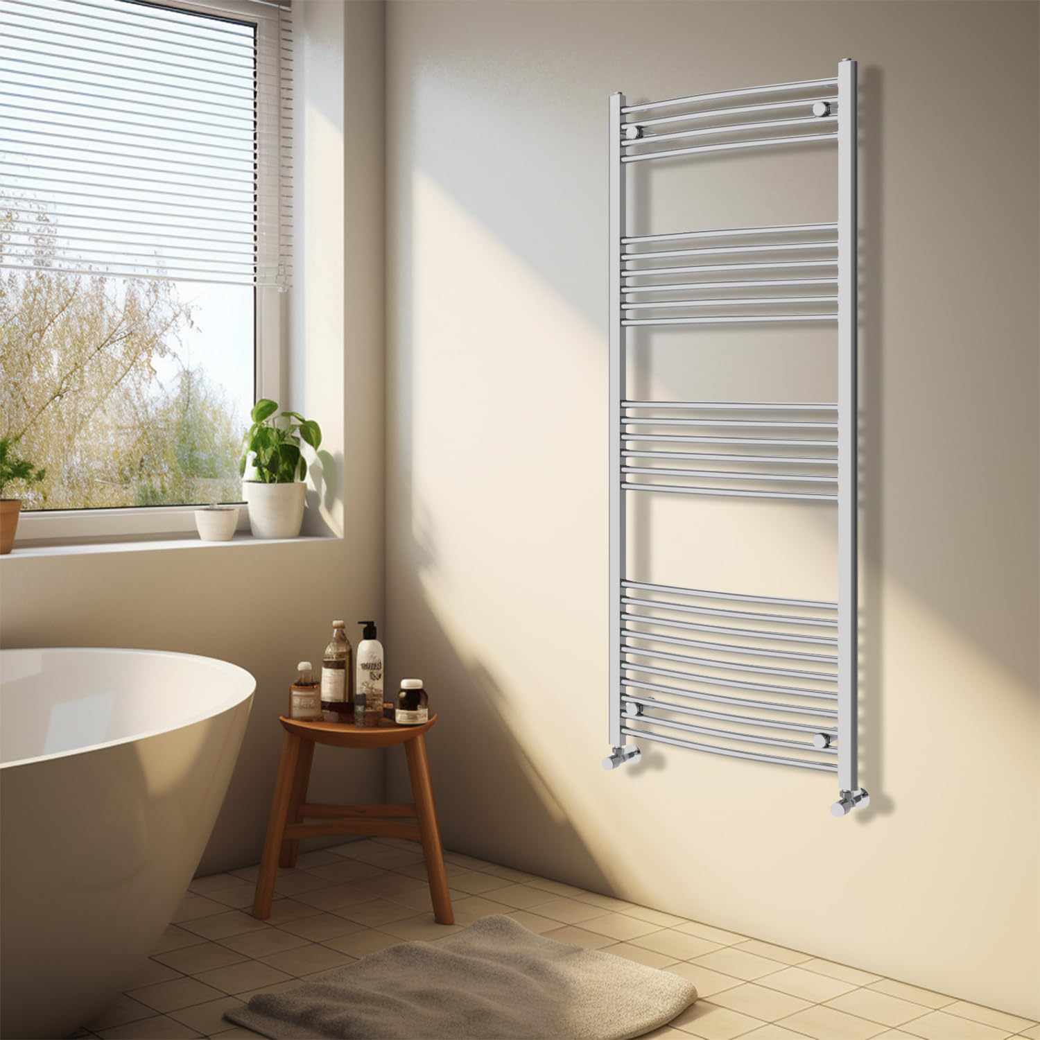 Nrg Chrome Heated Towel Rail Curved Designer Bathroom Radiator - 1600×600Mm