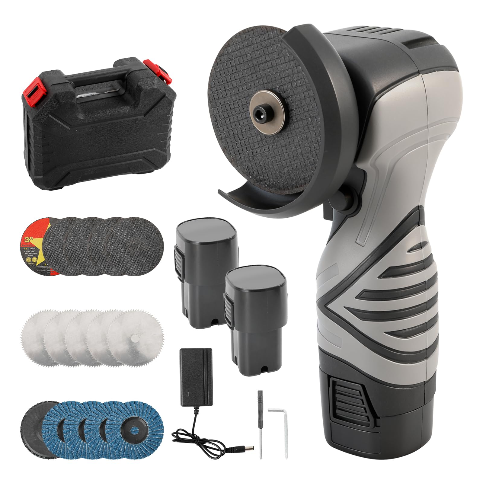 Mini amoladora angular, batería de 16,8 V, con 2 baterías de 2000 mAh, 16000 rpm, amoladora angular, para cortar, pulir, lijar, lijar, disco de lijado, maletín