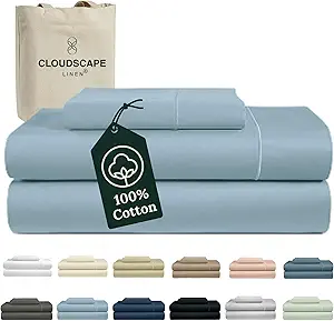 100% Egyptian Cotton Sheets Twin XL Size, 3 Pcs Dorm Essentials Bedding Set, 1000 Thread Count Egyptian Cotton, Soft, Breathable, Durable, Deep Pockets up to 16, French Blue