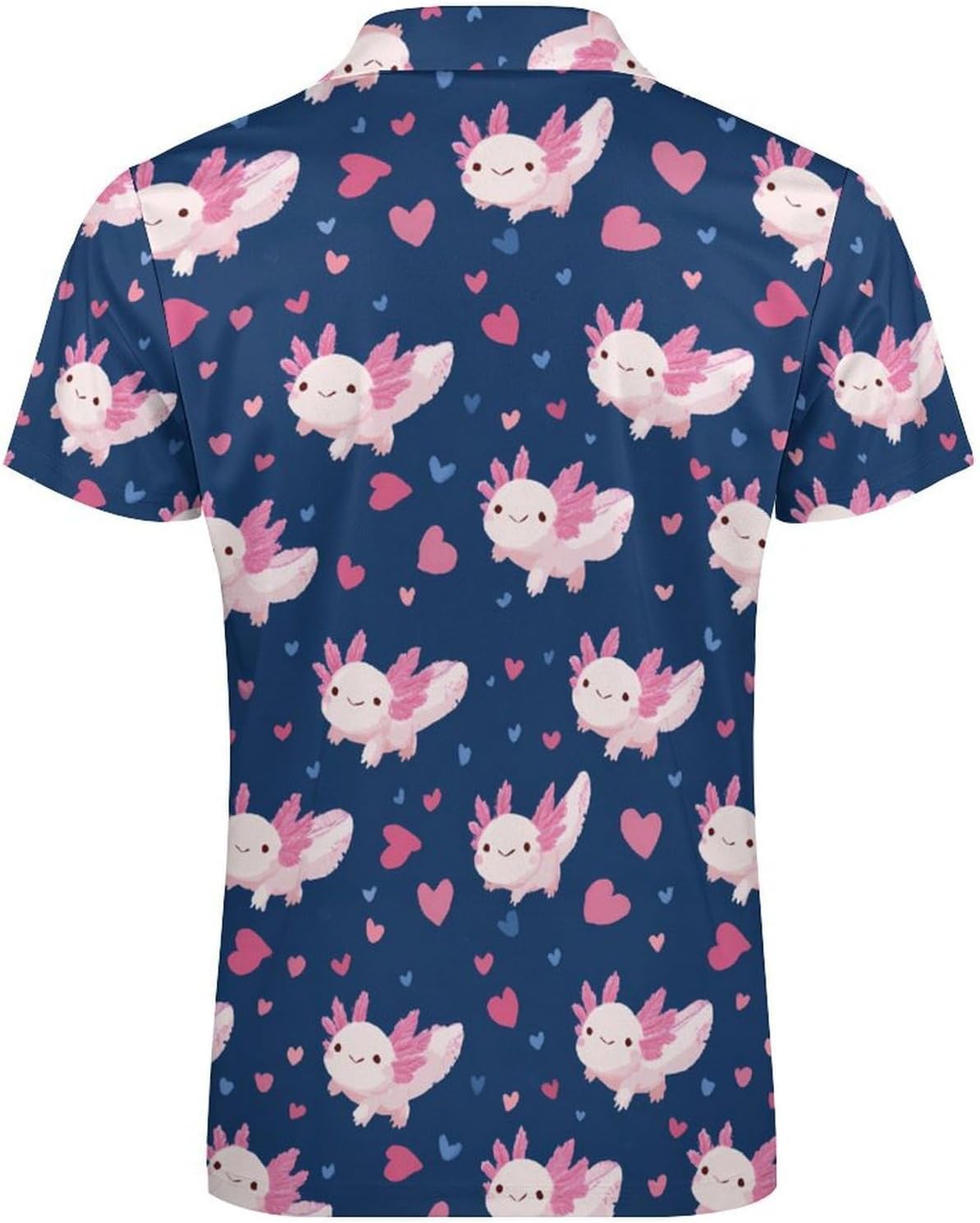 Cute Axolotl Men's Polo Shirts Golf Short Sleeve Tops | Casual Workout,Golf T-Shirt,Zippered Tee,Collared,Print