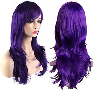 AKStore Women?��s Heat Resistant 28-Inch 70cm Long Curly Hair Wig with Wig Cap, Purple