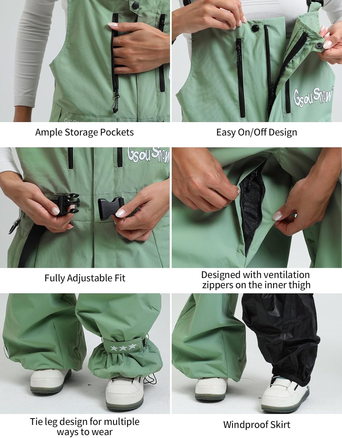 GSOU SNOW Baggy Snowboard Bibs Women Men Ski Pants Loose Fit Overalls Insulated Winter Outdoor Sports Wear
