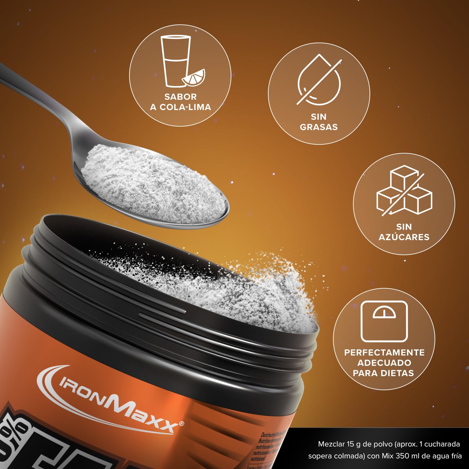 IronMaxx 100% EAAs Cero - Cola Lima bote de 500g | polvo de EAA, vegano y sin azúcares con todos los 8 aminoácidos esenciales | sabor afrutado, sin conservantes