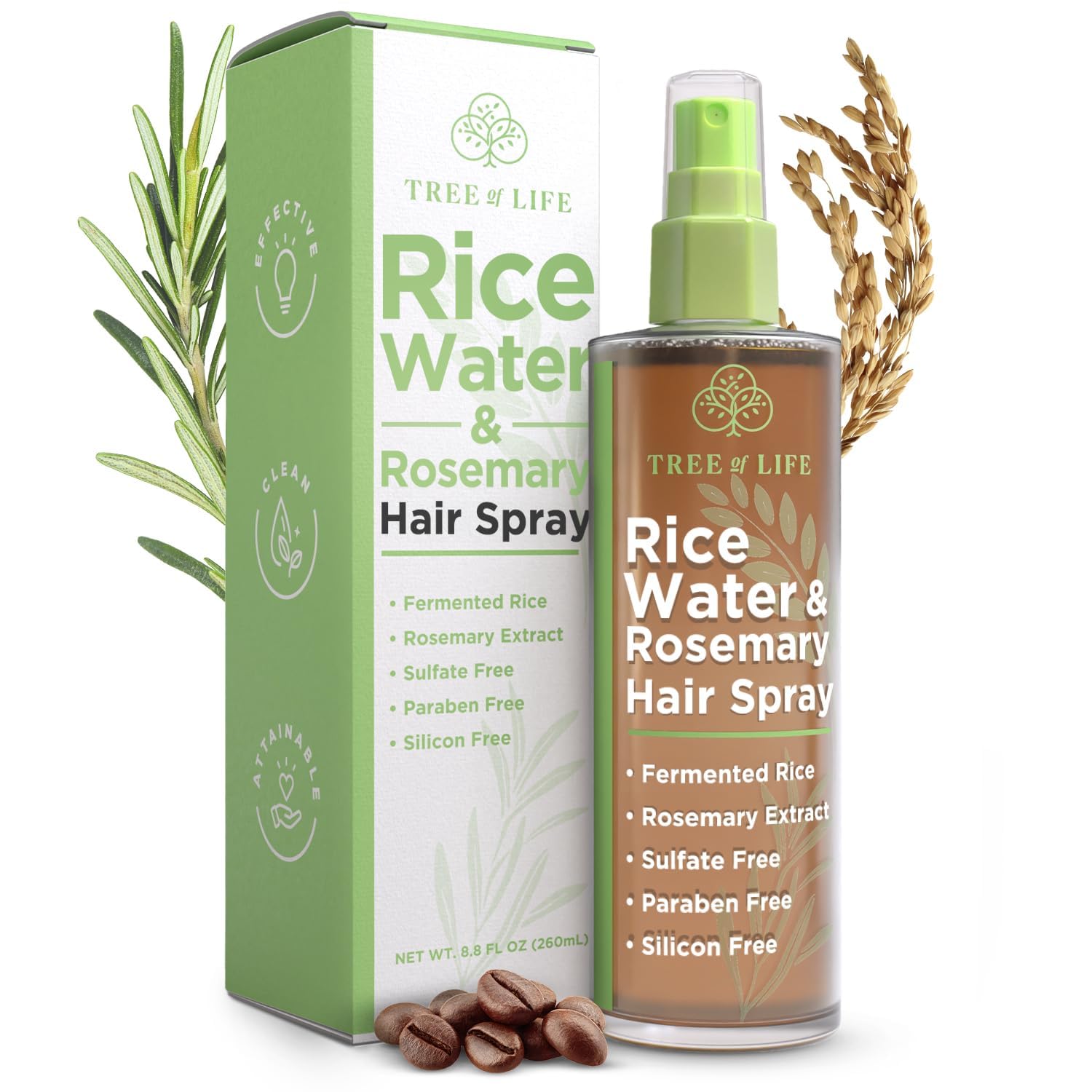 Tree of Life Rice Water Rosemary Hair Spray for Hair Growth, 8.8 Fl Oz 8.8 Fl Oz (Pack of 1)