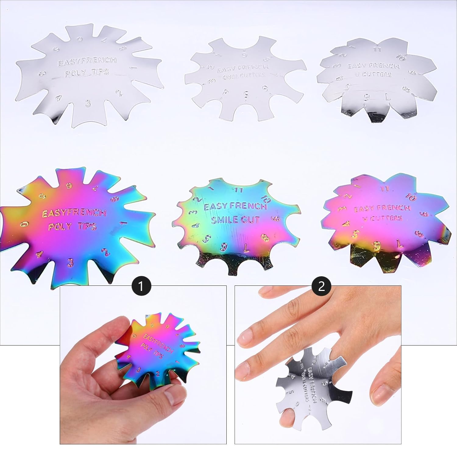 GANAZONO 12pcs Stainless Steel French Manicure Trimmers Nail Art Templates for Fingernails and Toenails Professional and Beginner Manicure Tool for Home Use